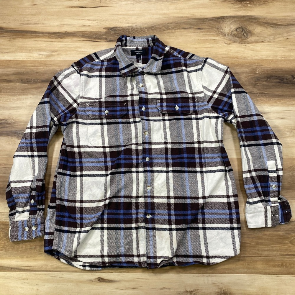 Banana Republic Flannel Shirt Mens L Heritage Cotton Standard Fit Plaid Brown - Picture 2 of 9